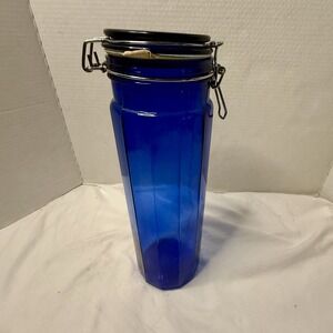 Vintage Italian Cobalt Blue Glass Jar Two Pounds Swing Top Lid Tall Canister
